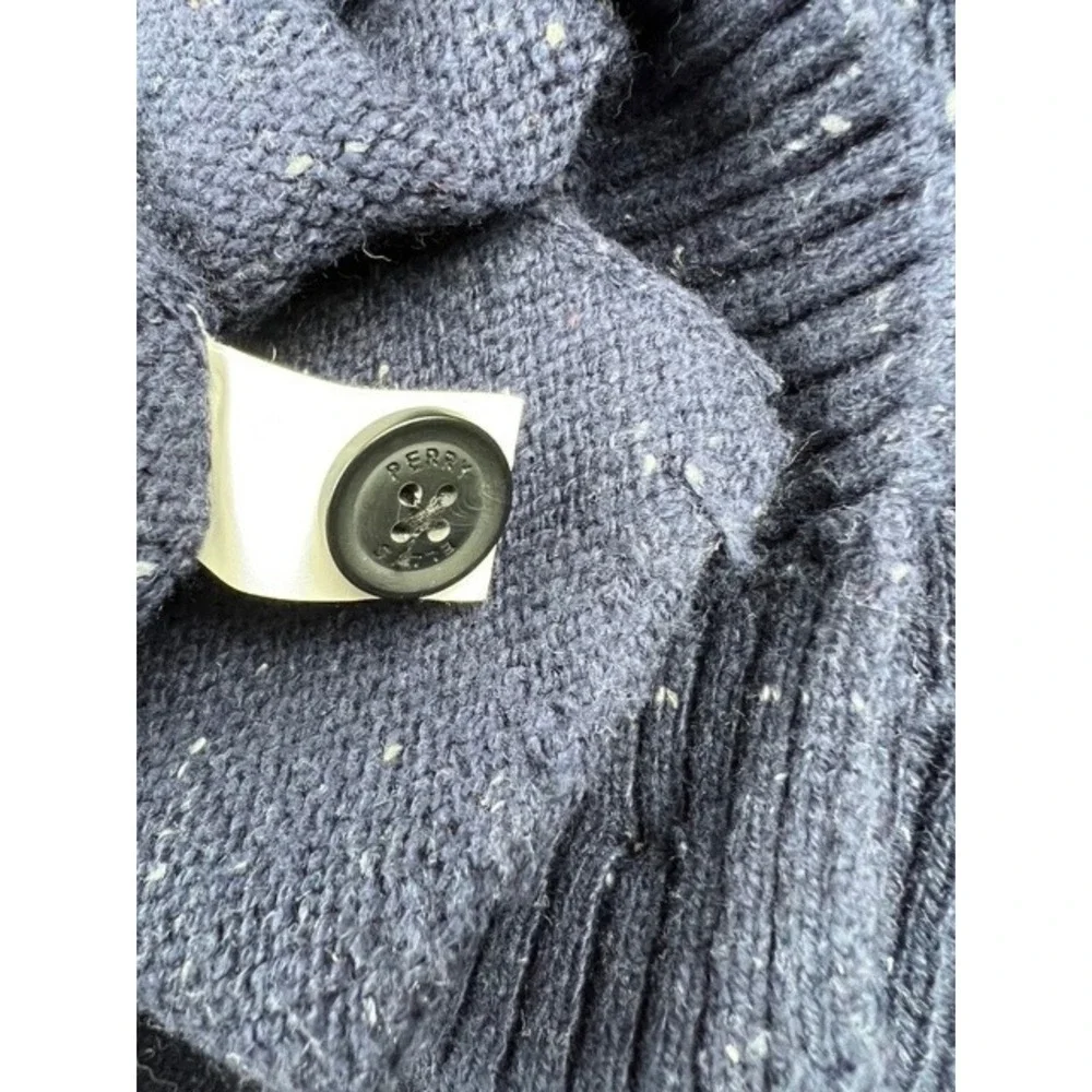 Perry Ellis Shawl Collar Cardigan Sweater Mens Large Blue Elbow Patch Button Up - Picture 5 of 6